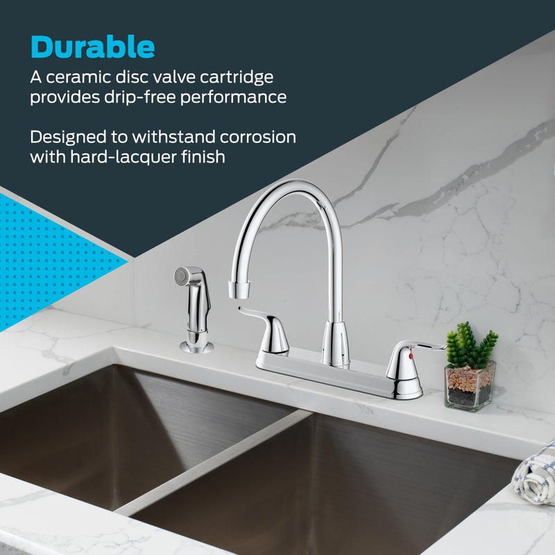 EZ-FLO Two-Handle High-Rise Kitchen Faucet with Sidespray, Stainless Steel, EZ-10201 - Image 5